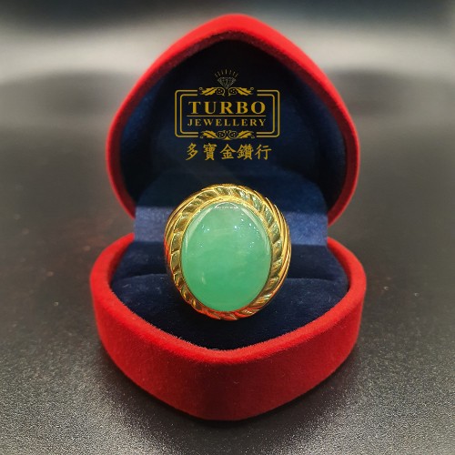 TURBO [A玉] 包边蛋玉黄金戒指 916 Round Egg Jade Gold Ring 9