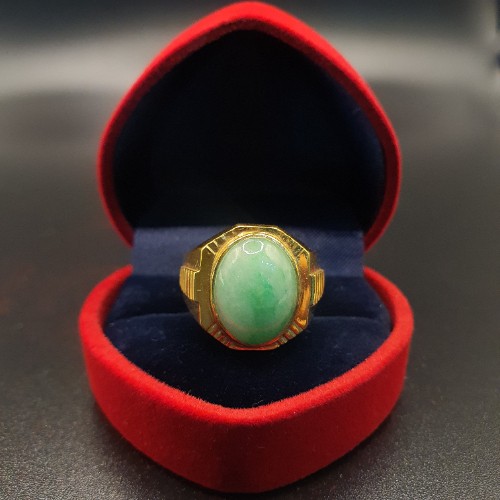 TURBO [A玉] 八角面蛋玉黄金戒指 916 Octagonal face egg jade Gold Ring 4