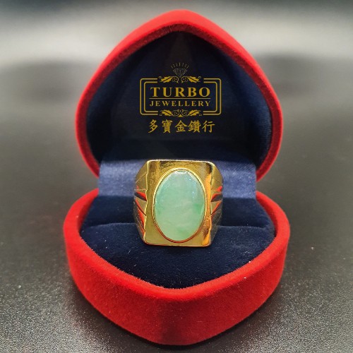 TURBO [A玉] 四方面蛋玉黄金戒指 916 Square Egg Jade Gold Ring 5