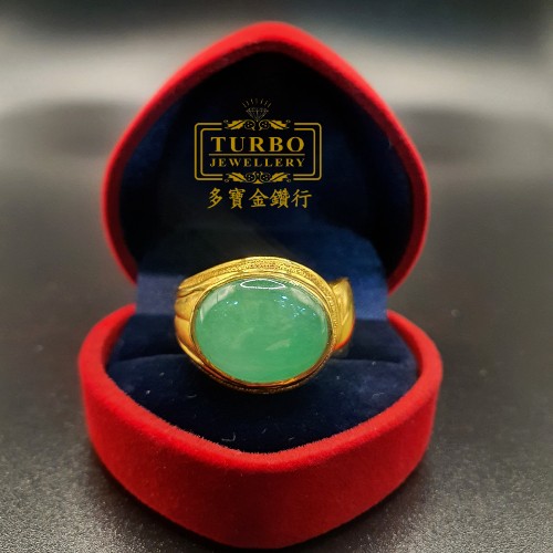 TURBO [A玉] 男装蛋玉黄金戒指 916 Men's Egg Jade Gold Ring 1