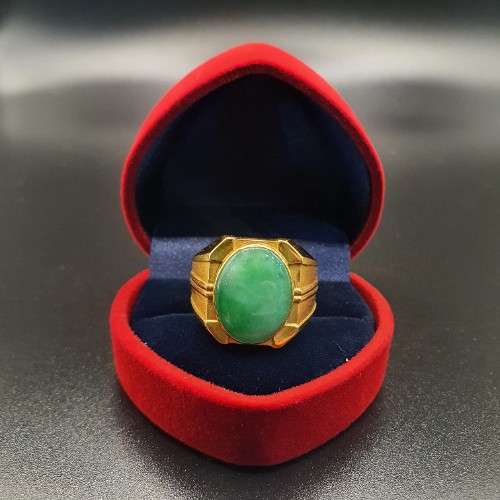 TURBO [A玉] 八角面蛋玉黄金戒指 916 Octagonal face egg jade Gold Ring 7